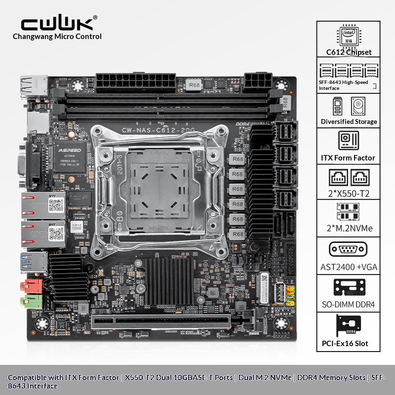 Nas Motherboard 8 Sata Mini Itx - Placa base C612 LGA 2011-3 Xeon