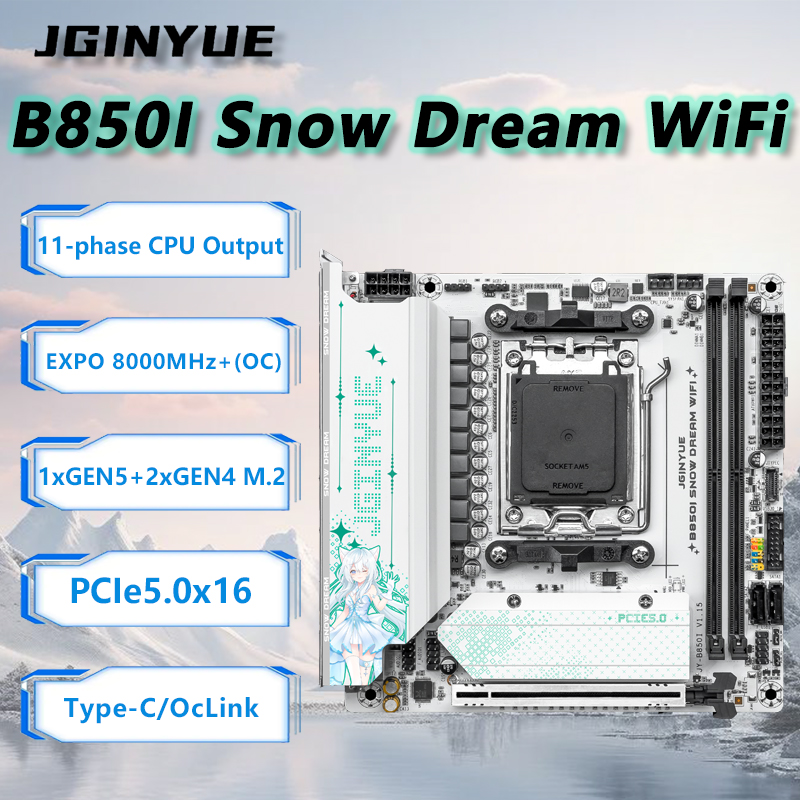 Nas Motherboard 8 Sata Mini Itx - Placa base WiFi JGINYUE B850i Snow